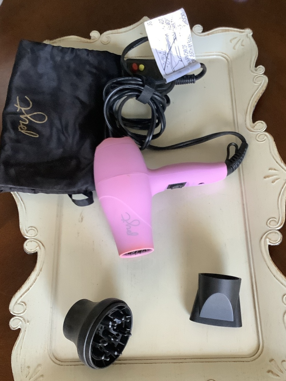 Pink Compact Travel Hair Dryer with Diffuser & Concentrator